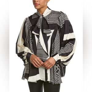 Beulah Geometrical scarf Neck Shirt black and beige size All